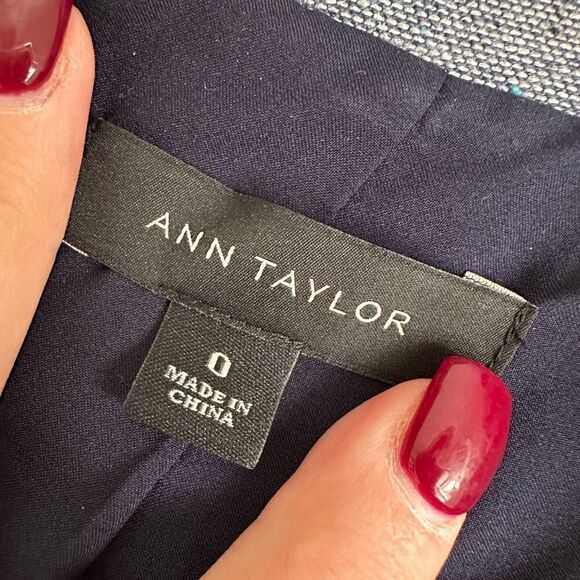 Ann Taylor Navy Blue Tweed Blazer Jacket Career size 0 one button - Picture 2 of 5